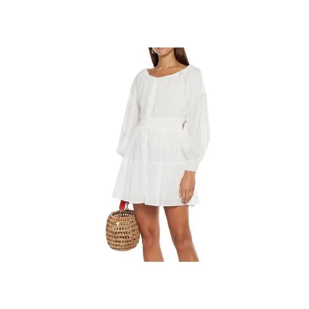 Alice + Olivia Kiara Smocked Long Sleeve Button Front Mini Dress sz 6